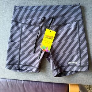 Black/Grey Running Compression Shorts with Stripes